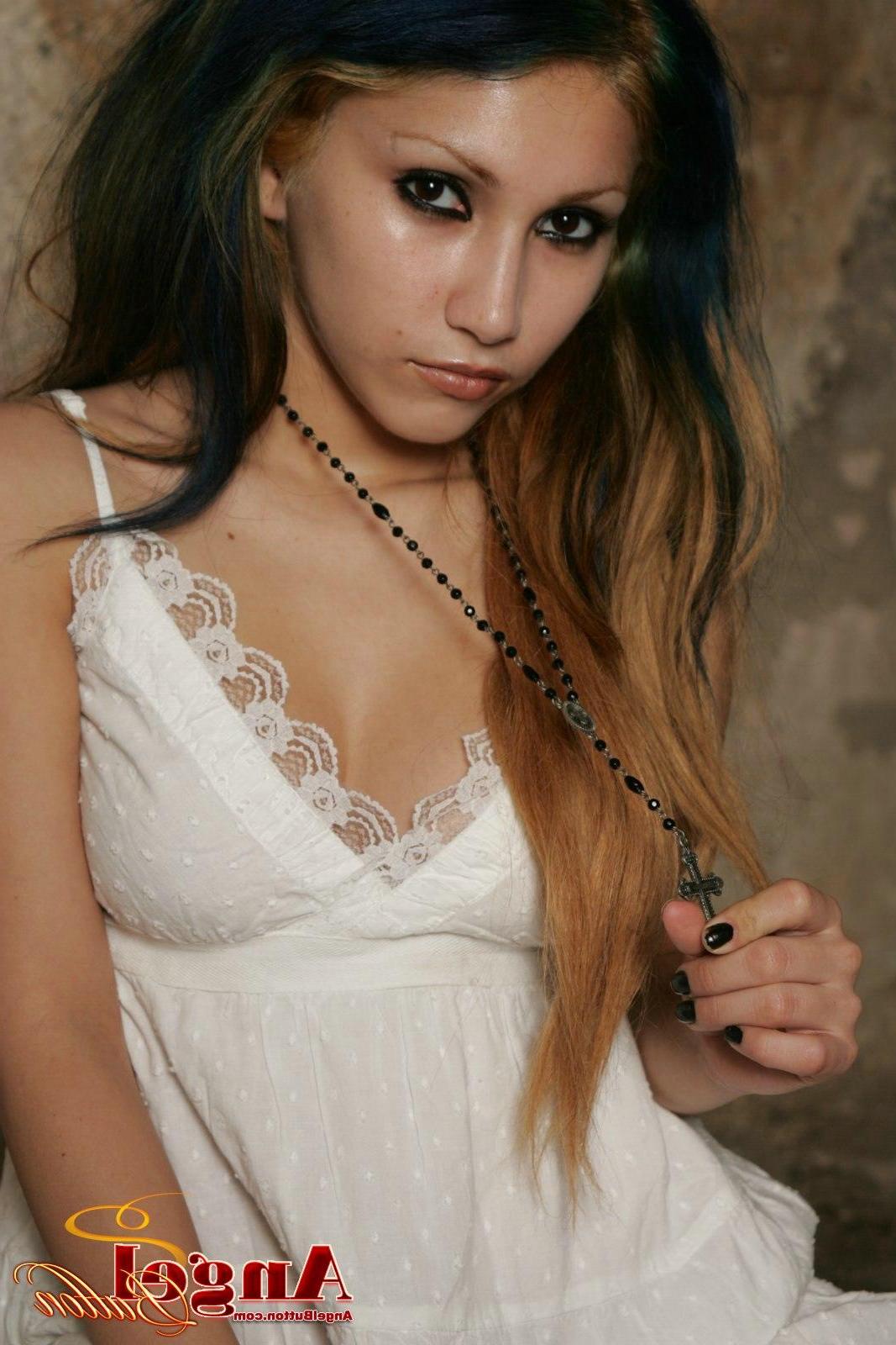 15P Pics of Angel Button in a white dress