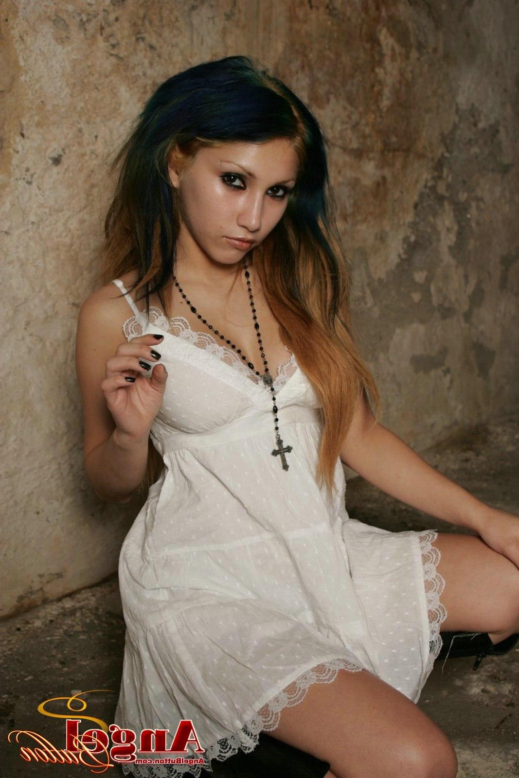 15P Pics of Angel Button in a white dress