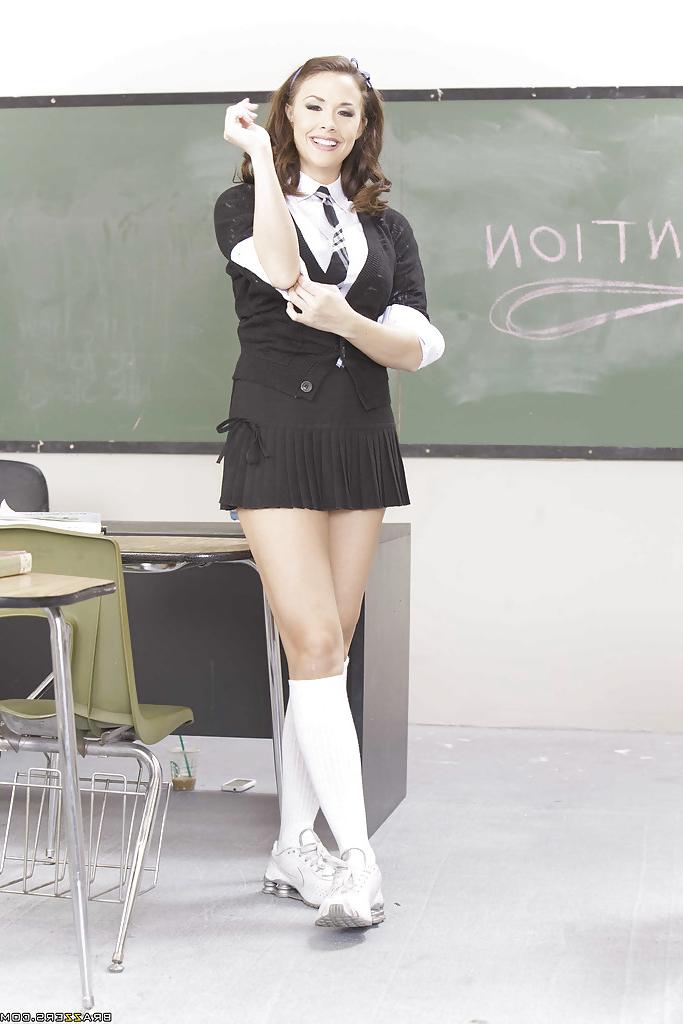 16P Naughty schoolgirl Chanel Preston up-skirts &amp; slips off her panties