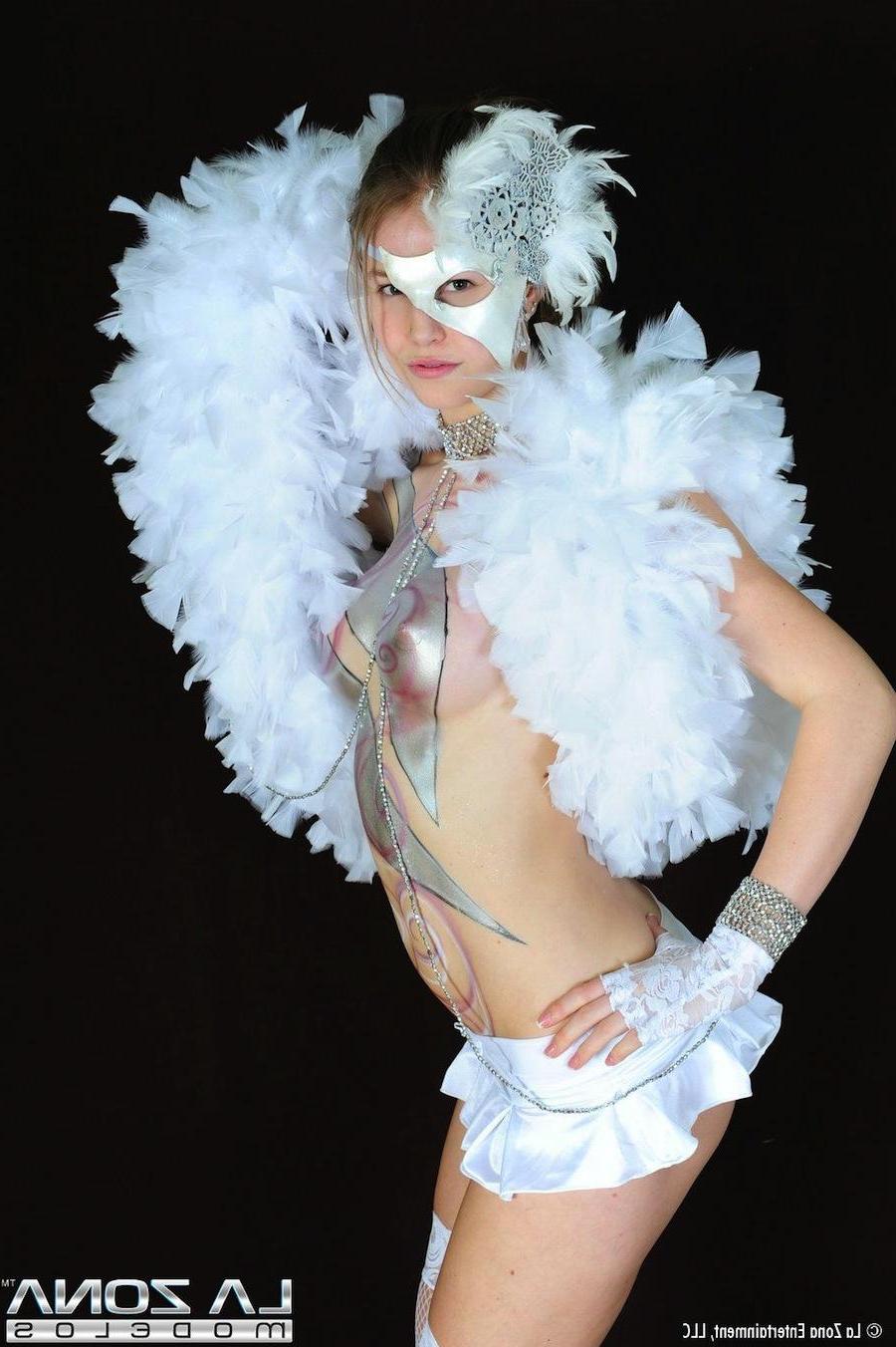15P Aston looks sexy with body paint over her topless body