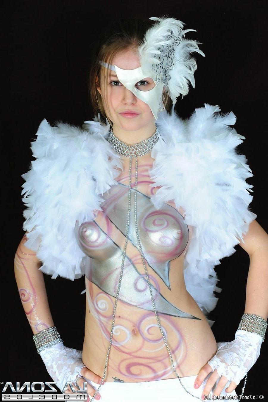 15P Aston looks sexy with body paint over her topless body