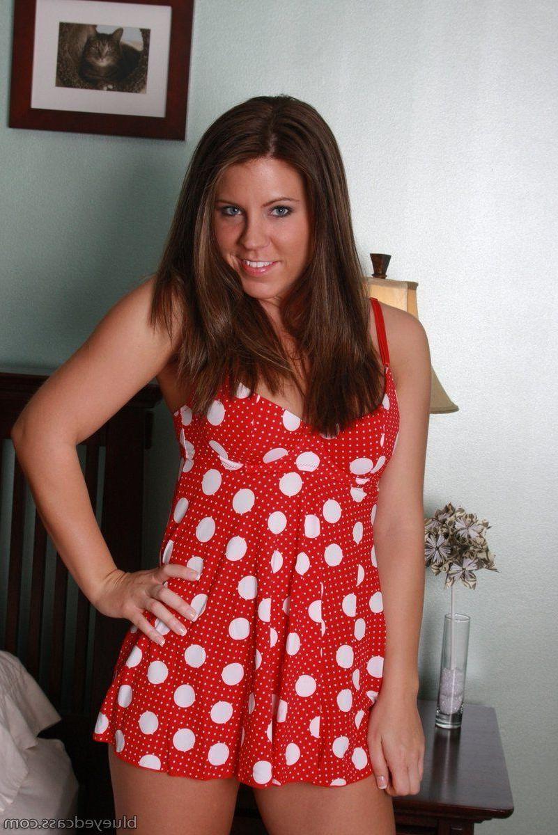 15P Pictures of Blueyed Cass teasing in a polka-dot dress
