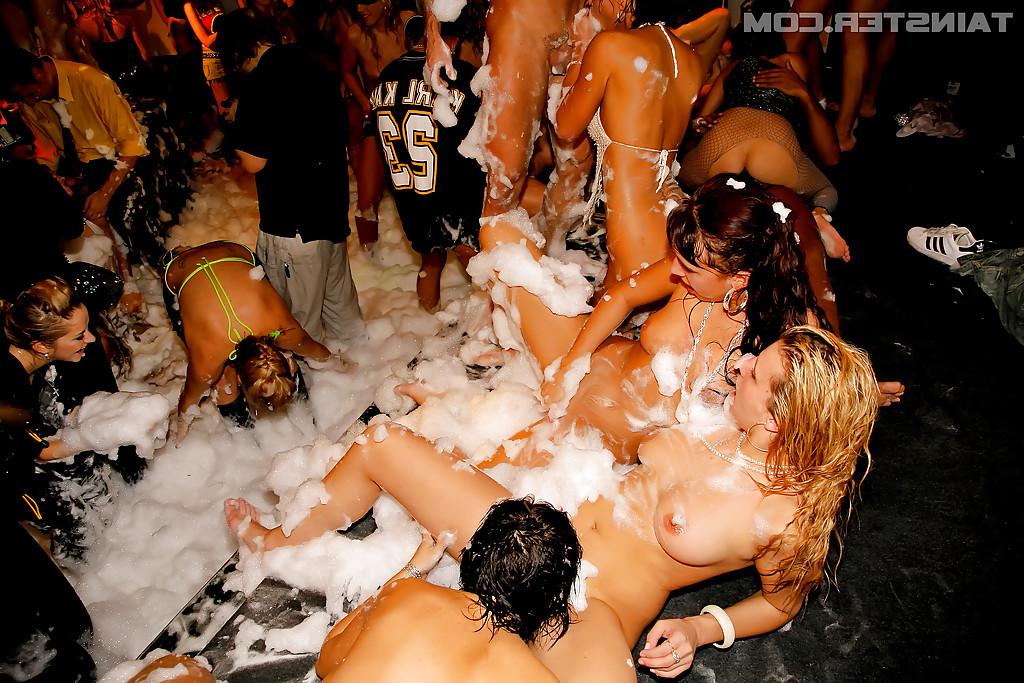 16P Slutty babes getting blowbanged and fucked hardcore at the foam sex party