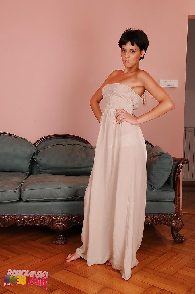 16P Lustful teen Mira Shine stripping off her dress and panties