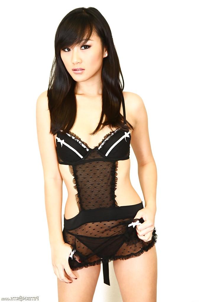 16P Slim asian hottie with neat ass Evelyn Lin slipping off her lingerie