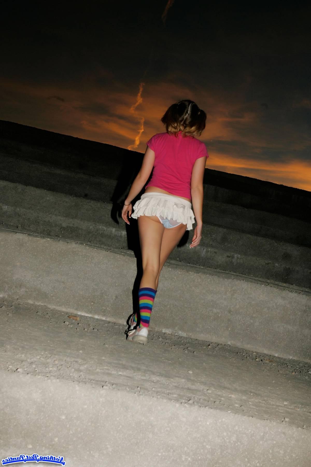 18P Pictures of blonde teen Jetta teasing with her panties outside