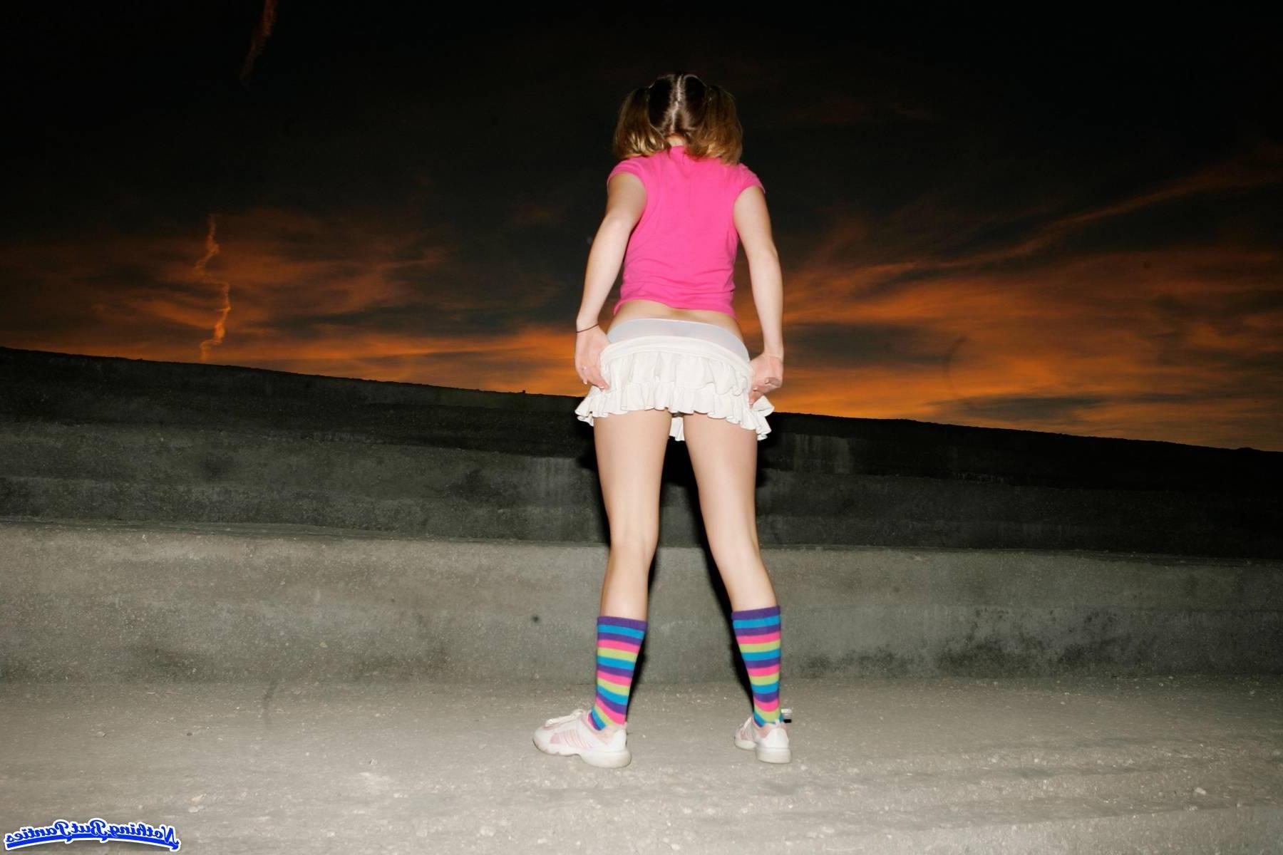 18P Pictures of blonde teen Jetta teasing with her panties outside