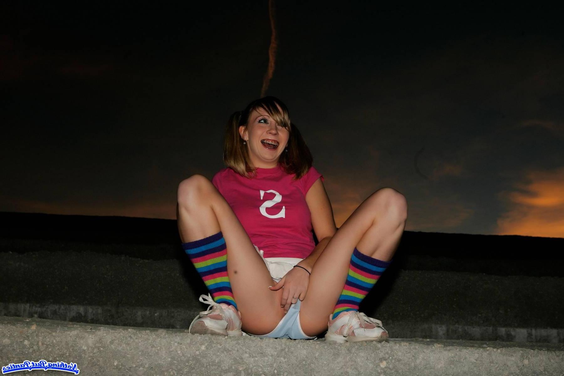 18P Pictures of blonde teen Jetta teasing with her panties outside