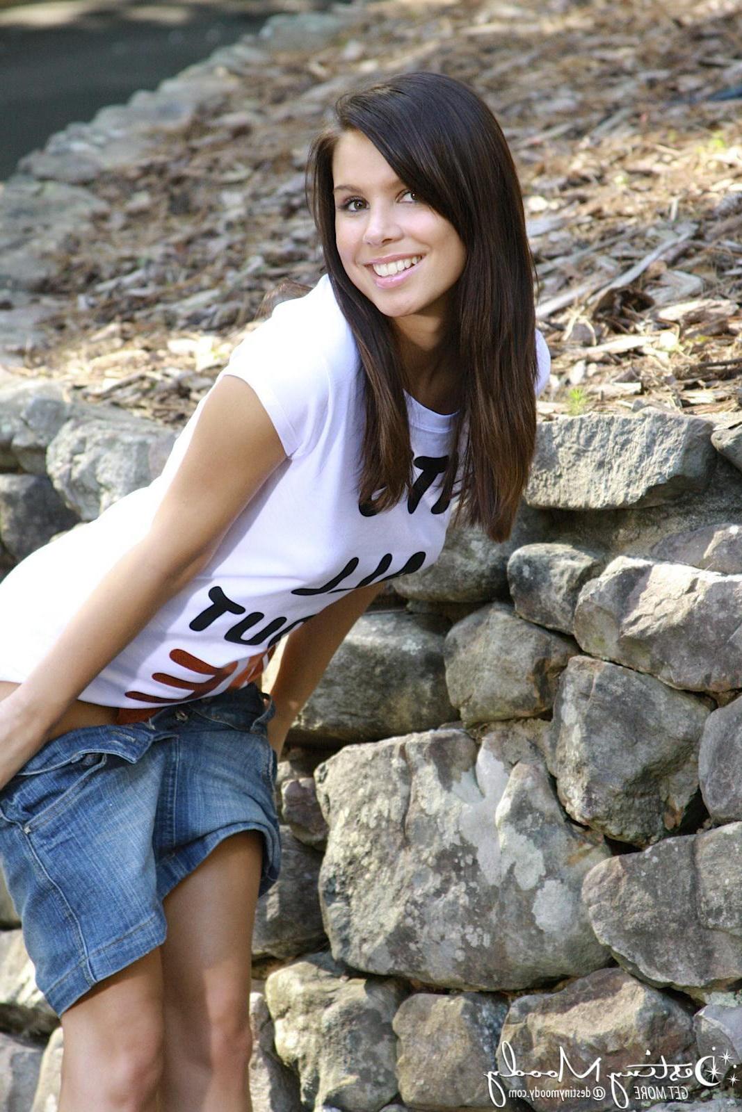 16P A little Destiny Moody goes down nice when she's on the rocks and naked