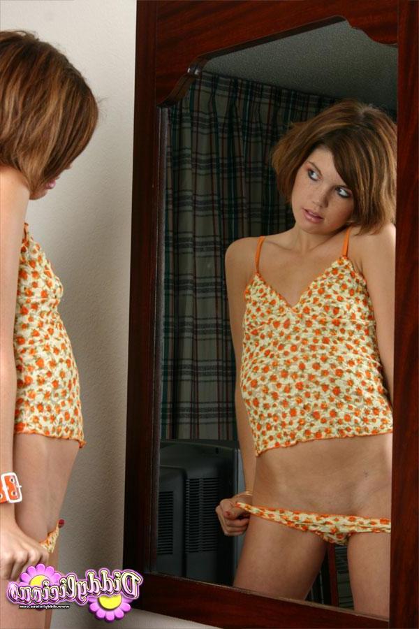 12P Cutie Diddylicious teases in her orange flower tank-top and panties