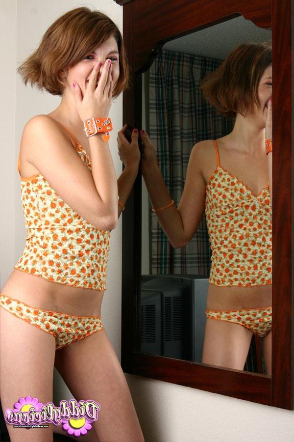 12P Cutie Diddylicious teases in her orange flower tank-top and panties