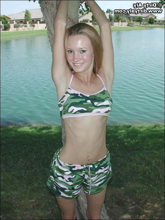 20P Pictures of teen Dirty Aly barely dressed in camo