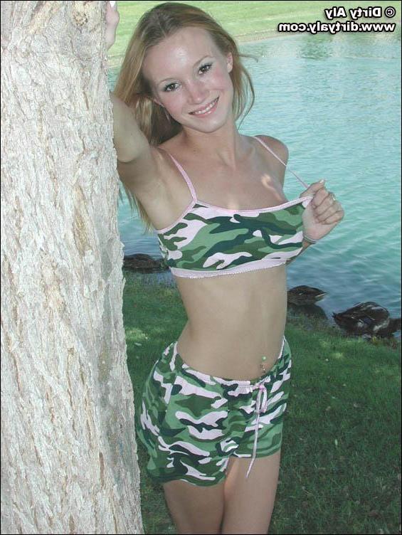 20P Pictures of teen Dirty Aly barely dressed in camo