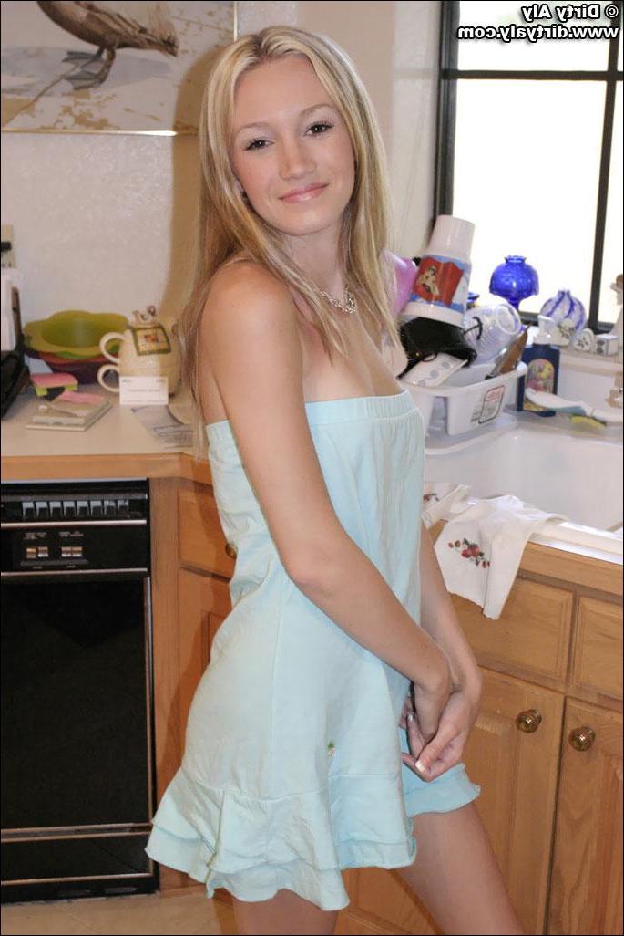 20P Dirty Aly slides off her dress in the kitchen