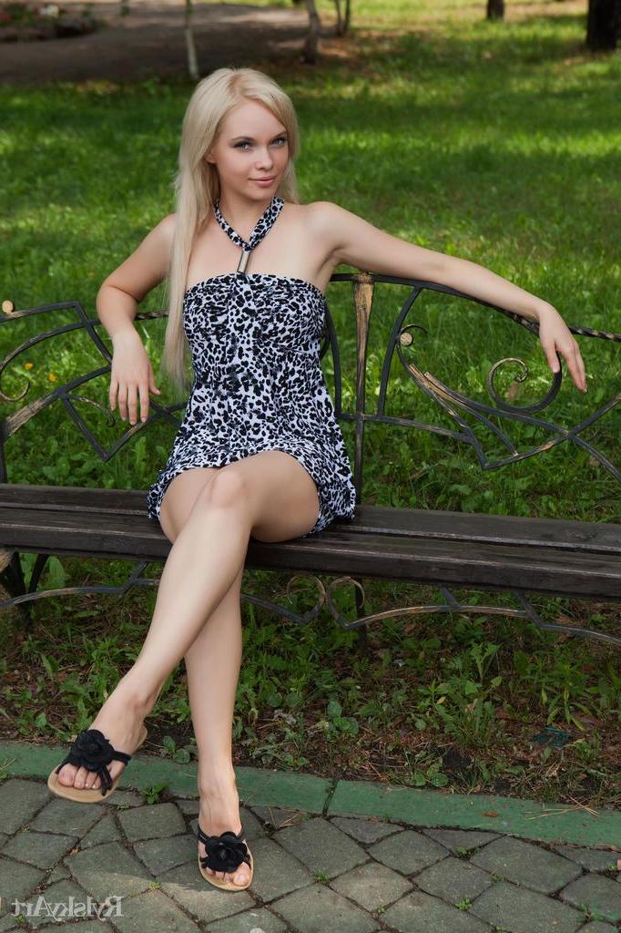 16P Stunning blonde teen Feeona A lifts her dress to offer you her tight pussy