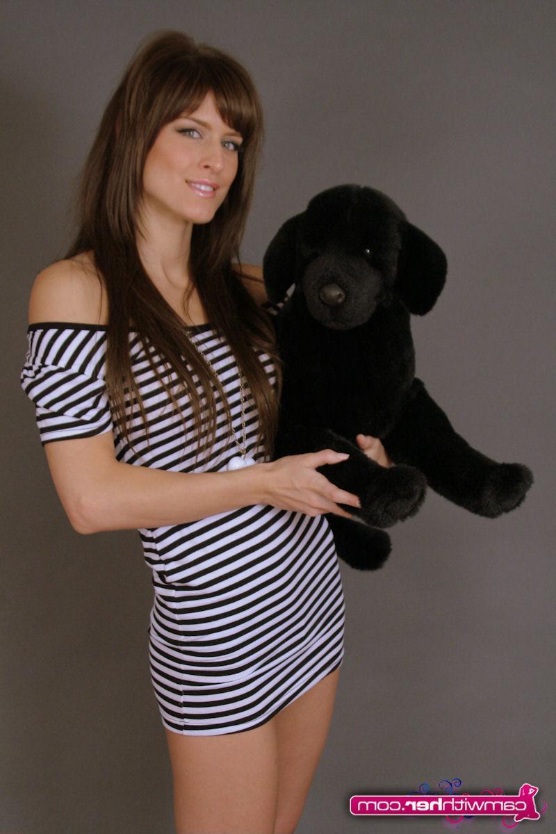 12P Femme teases in a sexy tight dress with a stuffed puppy dog