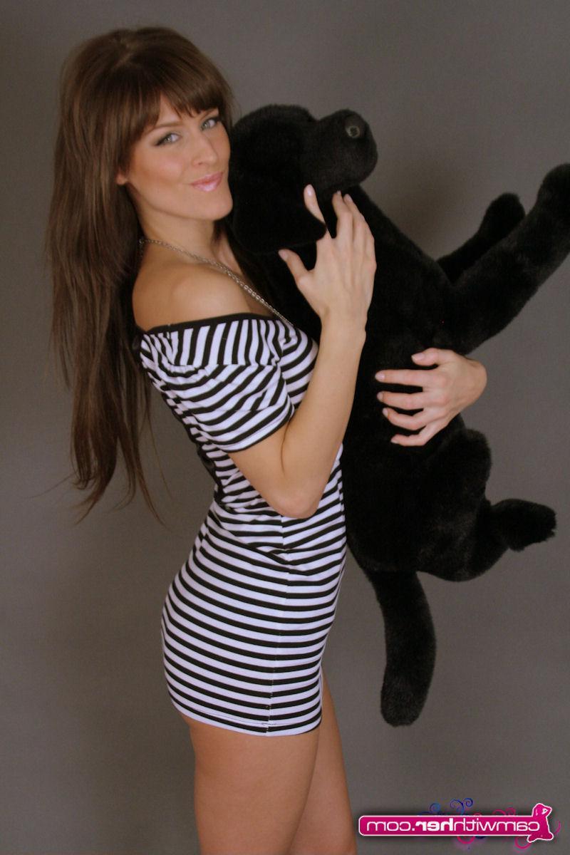 12P Femme teases in a sexy tight dress with a stuffed puppy dog