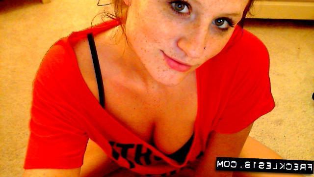 12P Brunette girl Freckles 18 gets naughty on her webcam show