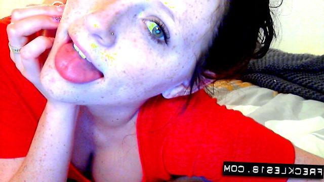 12P Brunette girl Freckles 18 gets naughty on her webcam show