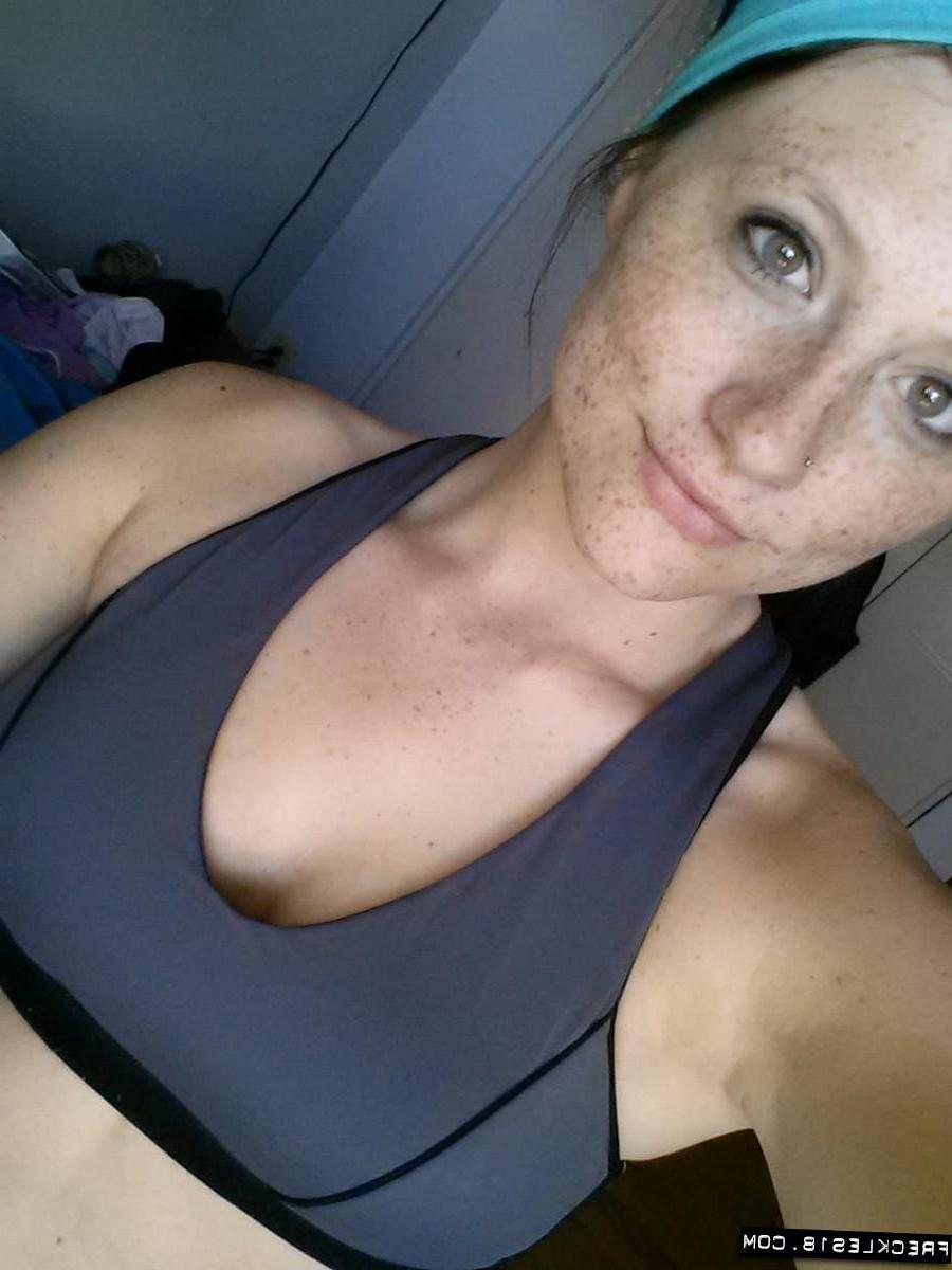 12P Cute girl Freckles 18 takes some sexy selfies during her workout