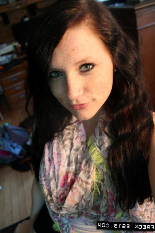 12P Brunette girl Freckles 18 teases in a scarf and pink panties