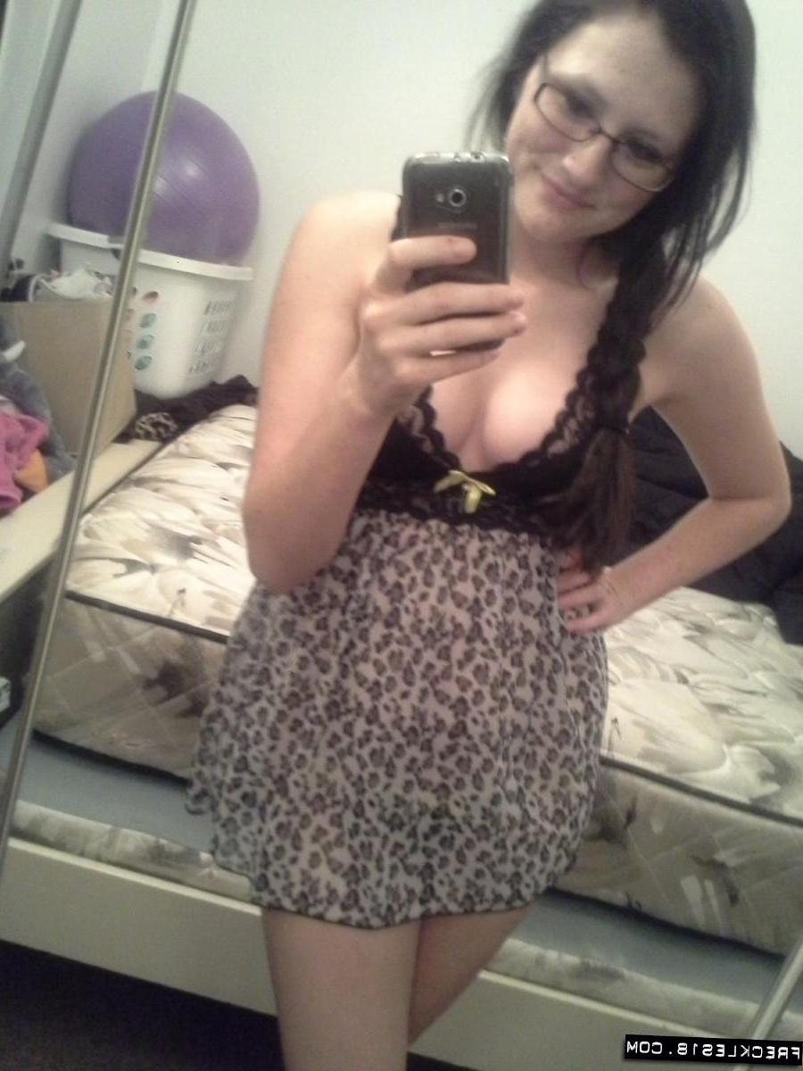 12P Brunette girl Freckles 18 takes sexy pics of herself in her night gown