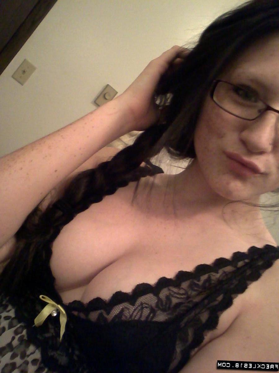 12P Brunette girl Freckles 18 takes sexy pics of herself in her night gown