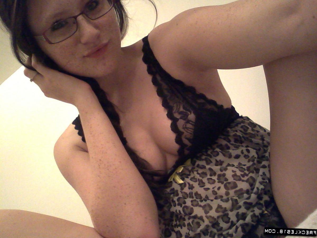 12P Brunette girl Freckles 18 takes sexy pics of herself in her night gown