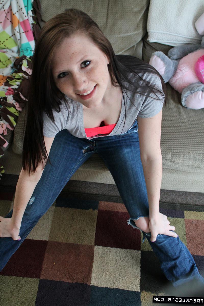 12P Brunette teen Freckles 18 invites you to fool around with her on the floor