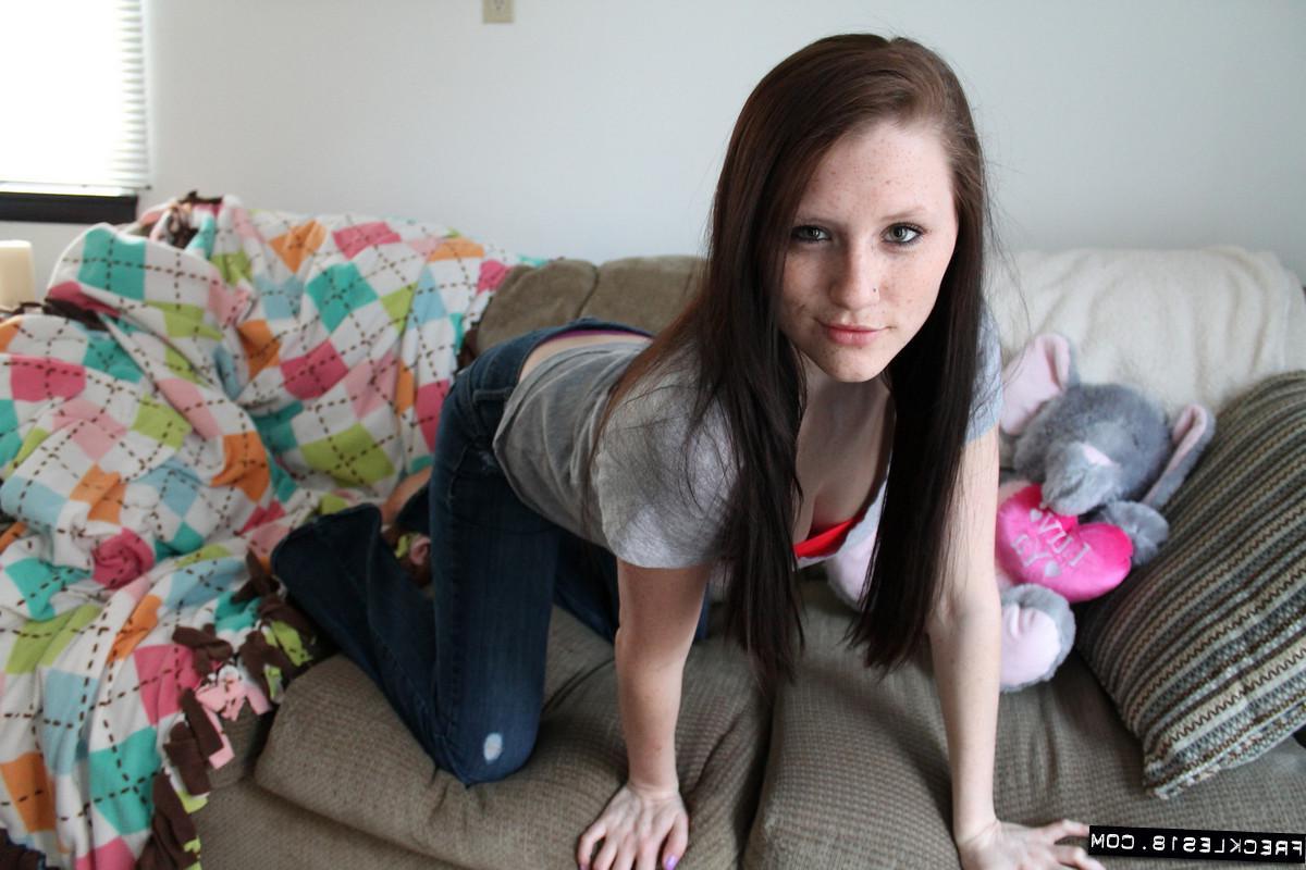12P Brunette teen Freckles 18 invites you to fool around with her on the floor