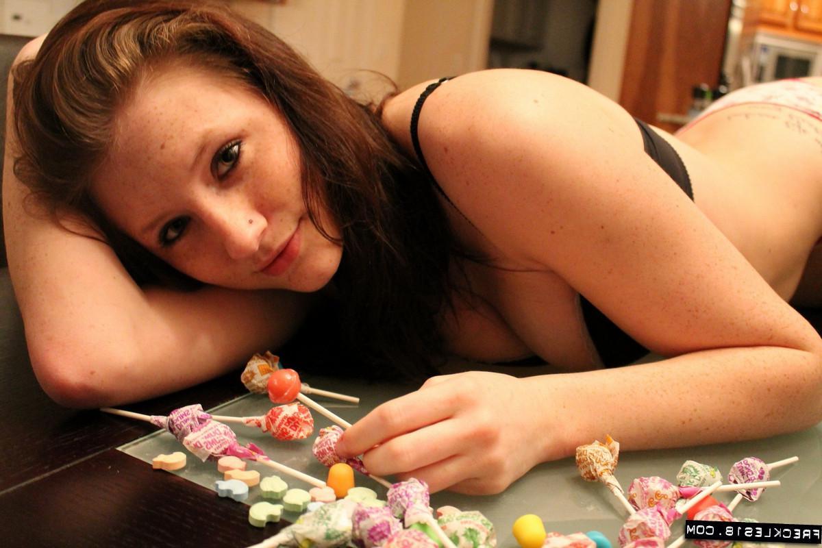 12P Brunette teen girl Freckles 18 shows how she is sweet as gum drops