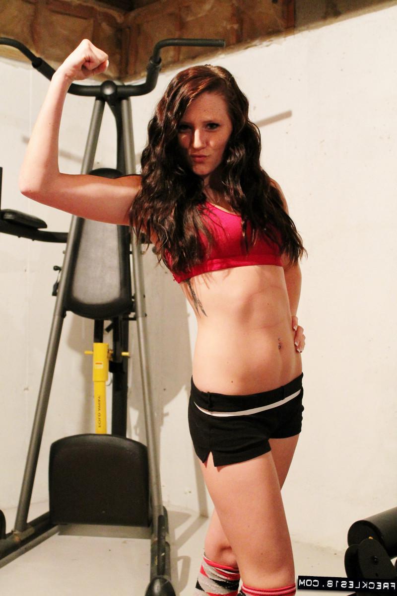 12P Pictures of brunette teen Freckles 18 having some fun while working out