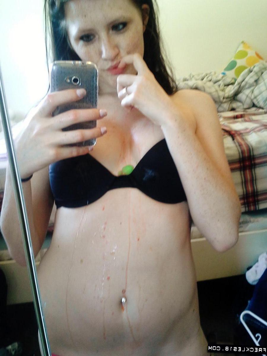 12P Freckles 18 takes sexy pics of herself with a messy popsicle