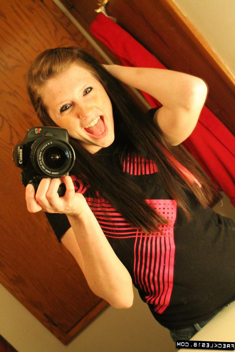 12P Sexy teen girls Freckles 18 takes some hot pics of herself in the mirror