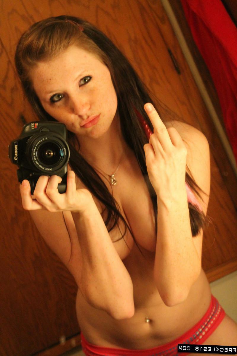12P Sexy teen girls Freckles 18 takes some hot pics of herself in the mirror