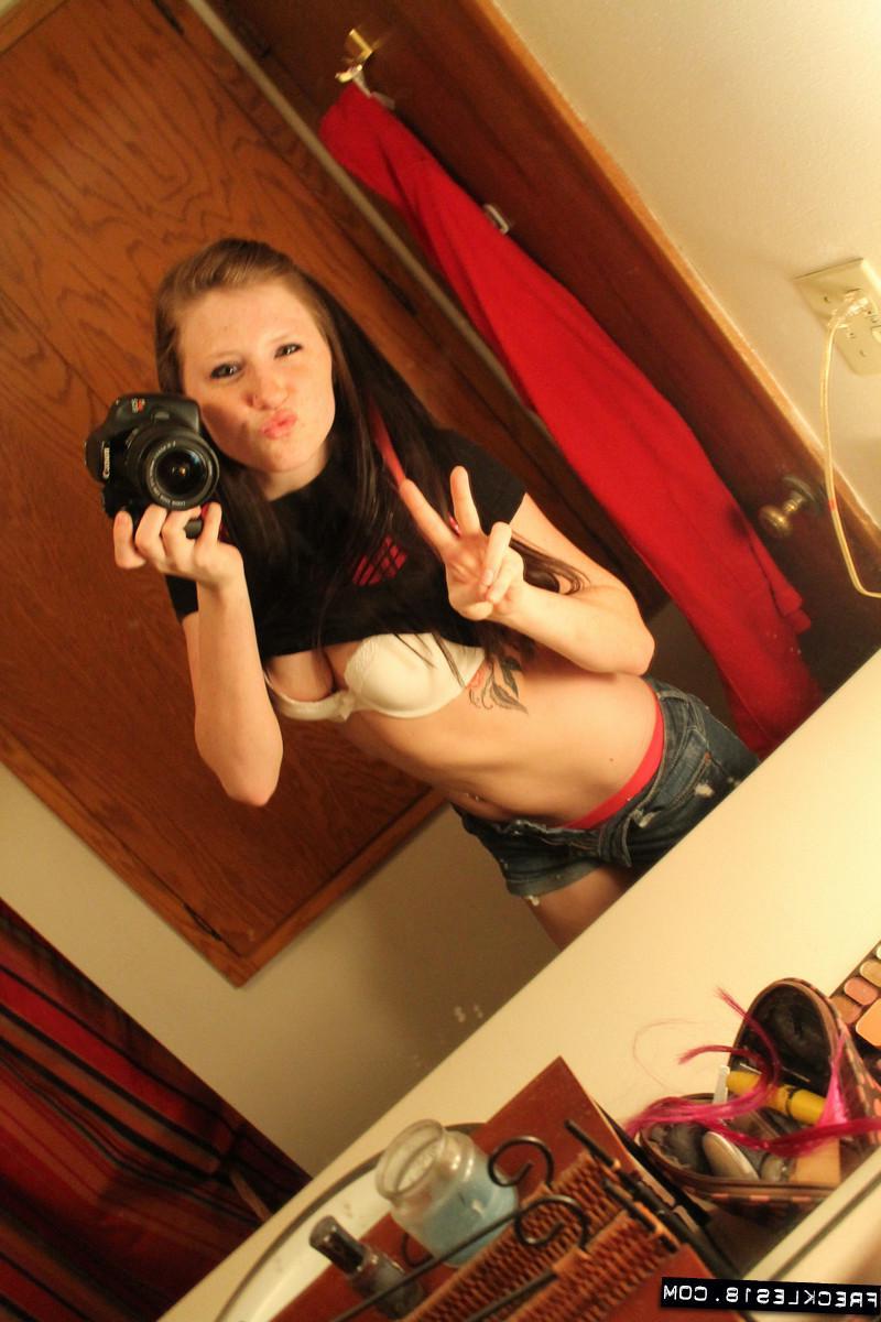 12P Sexy teen girls Freckles 18 takes some hot pics of herself in the mirror