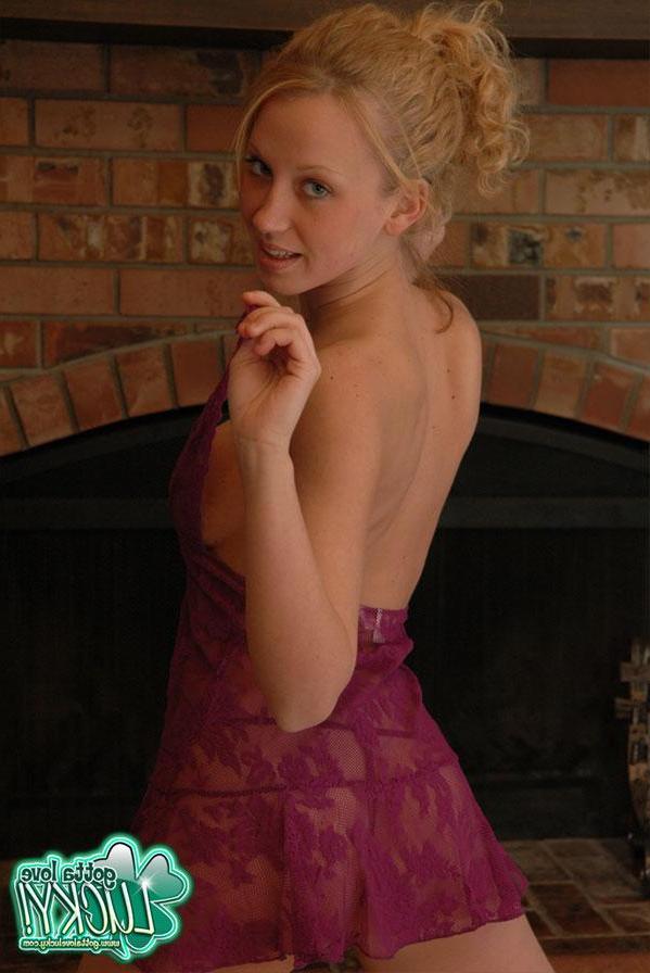 12P Blonde teen Lucky poses and teases in a lil purple lace dress