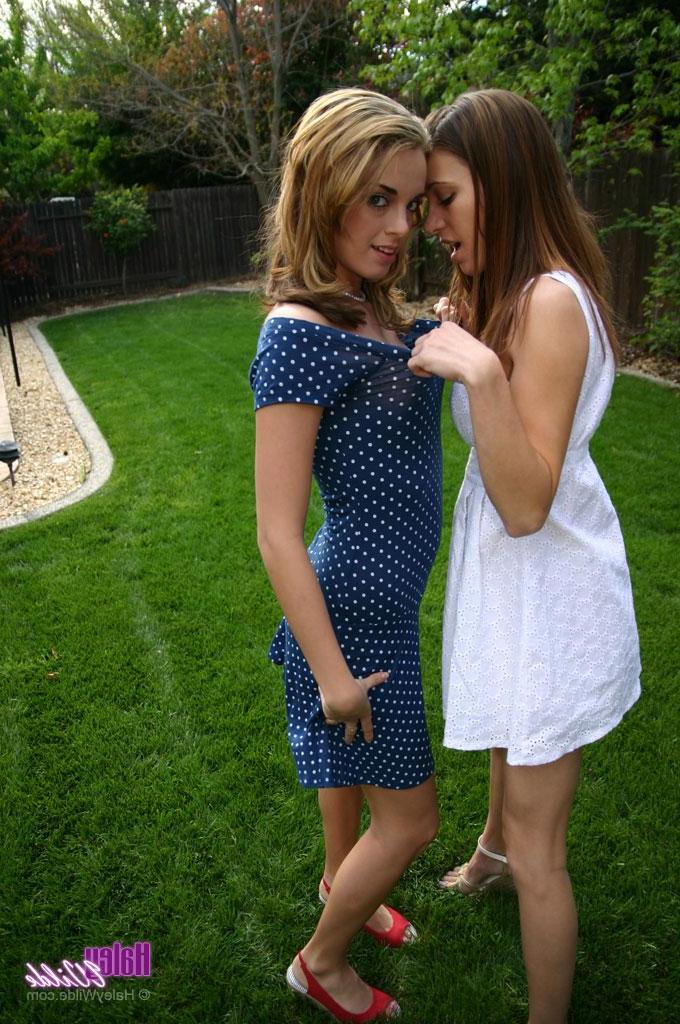 15P Haley and Natalie getting a little naughty outside in the grass