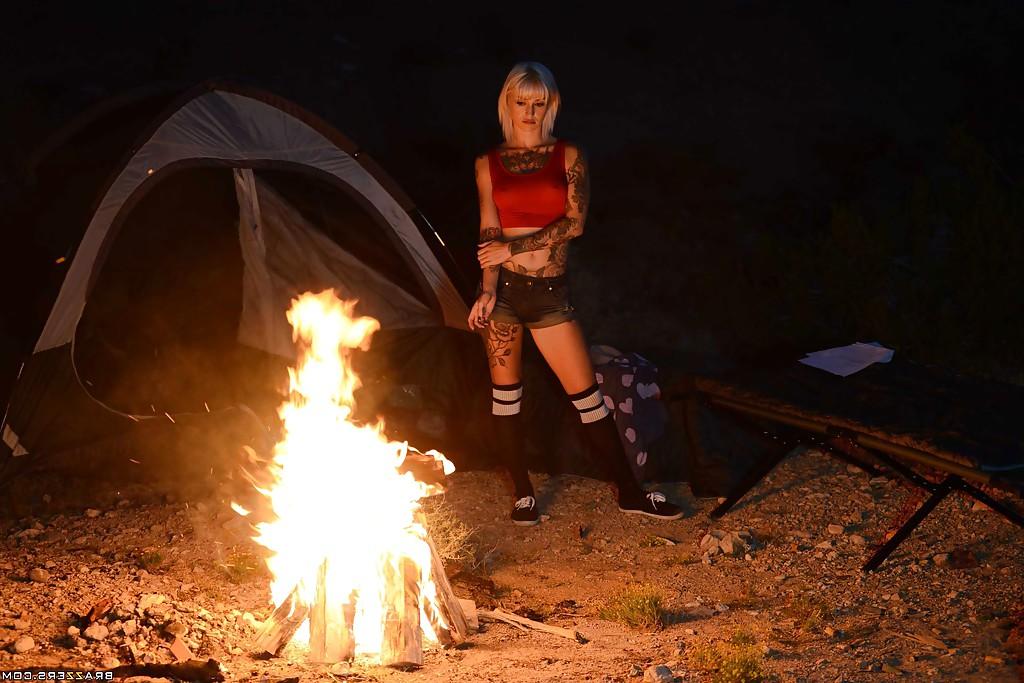 14P Outdoor posing of a big tits babe in shorts and socks Kleio Valentien