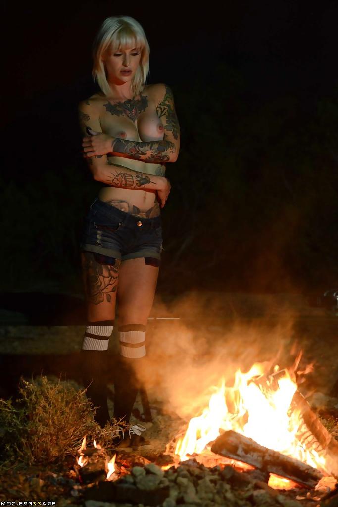14P Outdoor posing of a big tits babe in shorts and socks Kleio Valentien