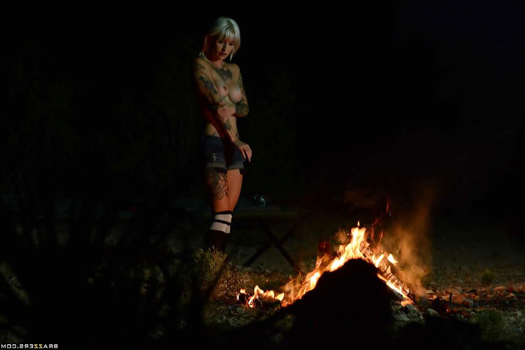 14P Outdoor posing of a big tits babe in shorts and socks Kleio Valentien