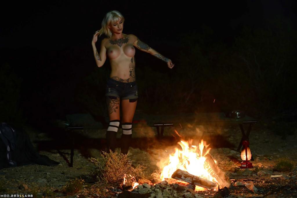 14P Outdoor posing of a big tits babe in shorts and socks Kleio Valentien