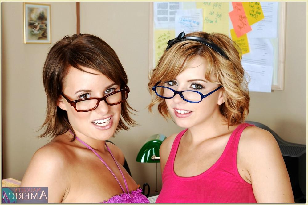 16P Cute coed girls in glasses stripping and licking buttholes and cunts