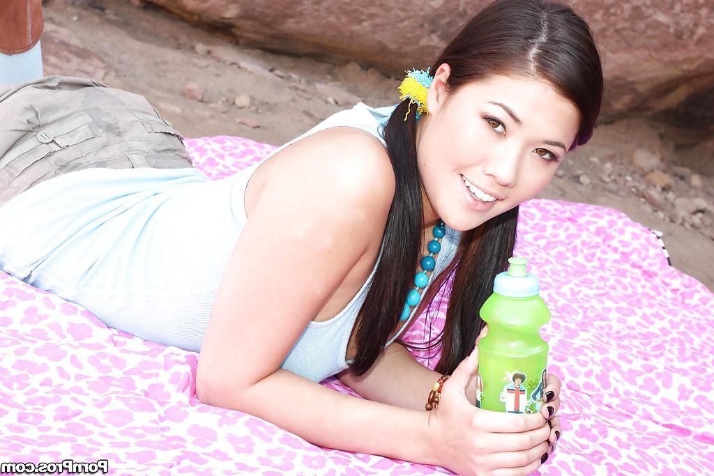 16P Asian babe with a big breast London Keyes pose in panties outdoor