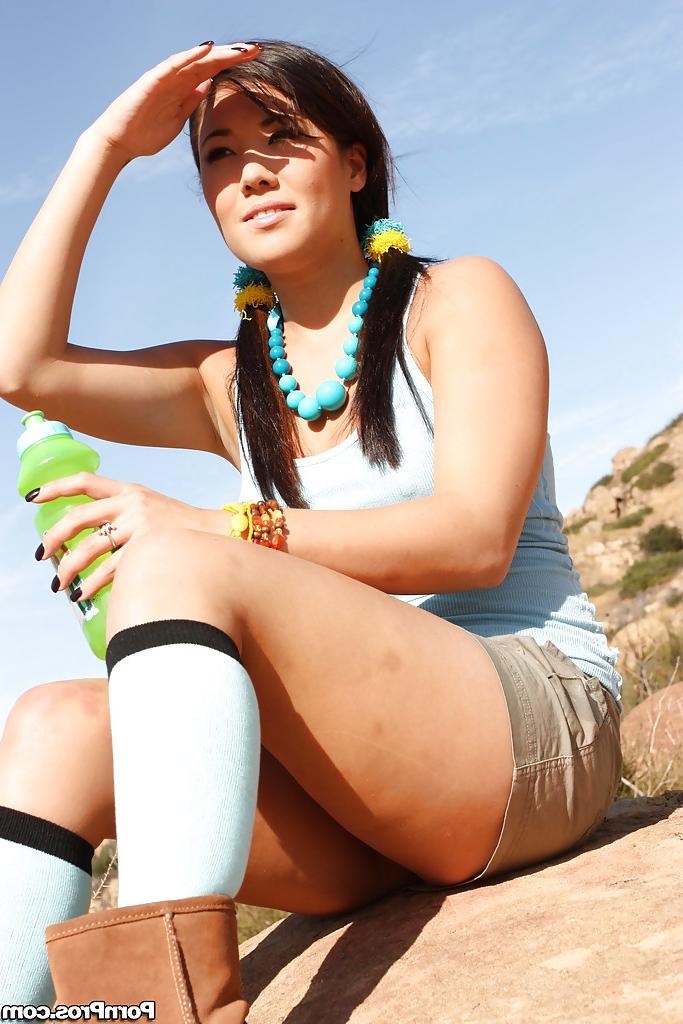 16P Asian babe with a big breast London Keyes pose in panties outdoor
