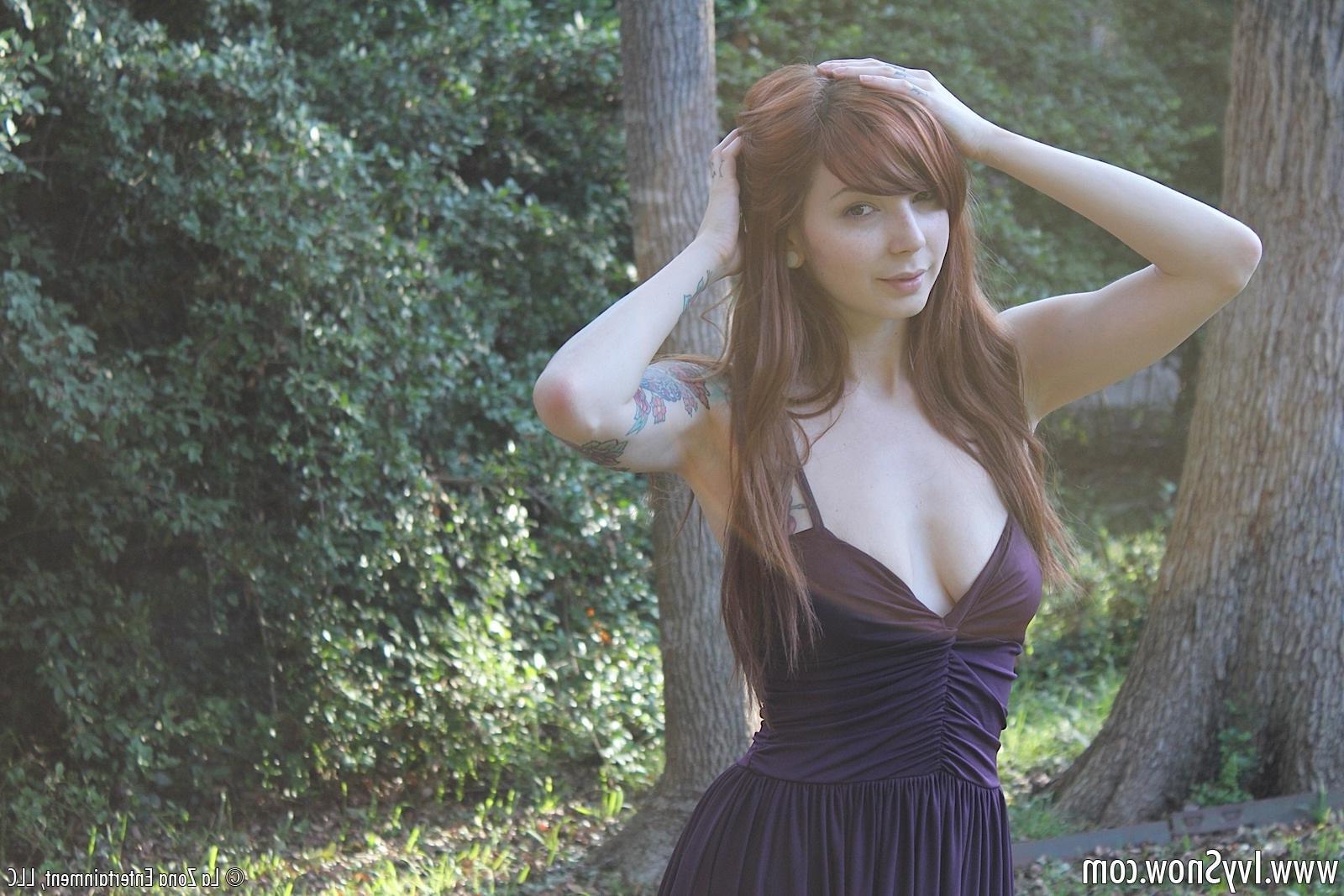 15P Ivy Snow slides out of her purple dress while outside and has some fun