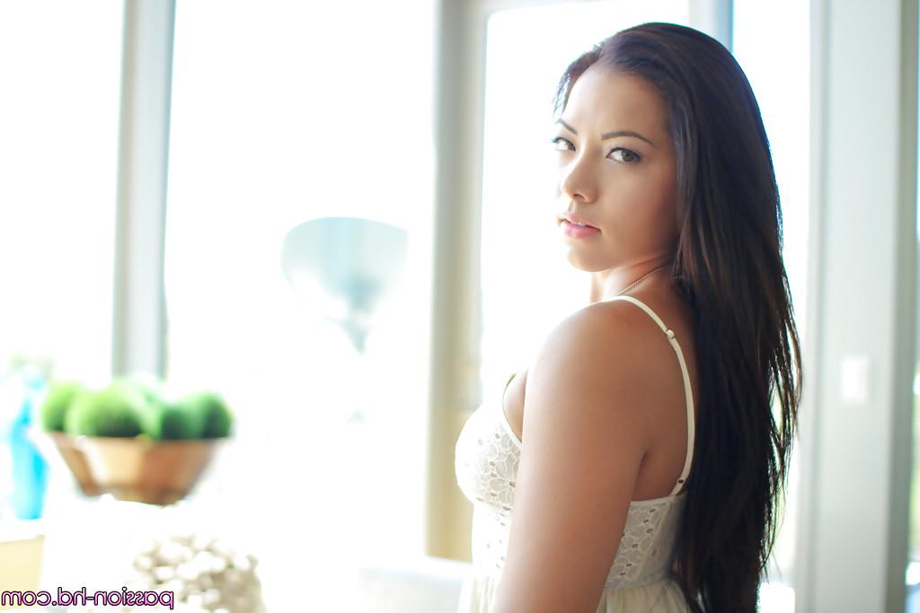 16P Tasty Asian model Morgan Lee strips and exposes her shaved beaver