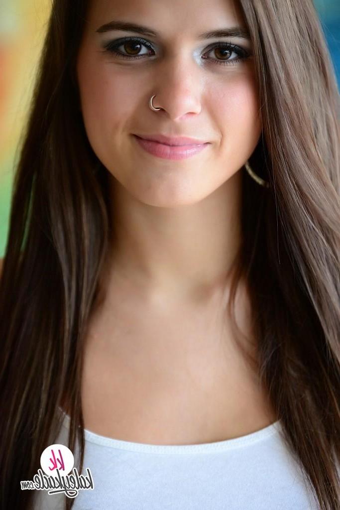 16P Brunette teen Kaley Kade slides down her shorts and rides a big dildo