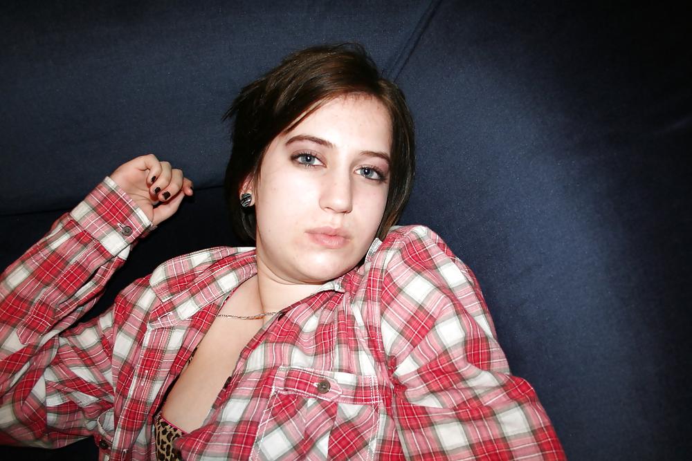 21P Young brunette pale skin shows her small boobs