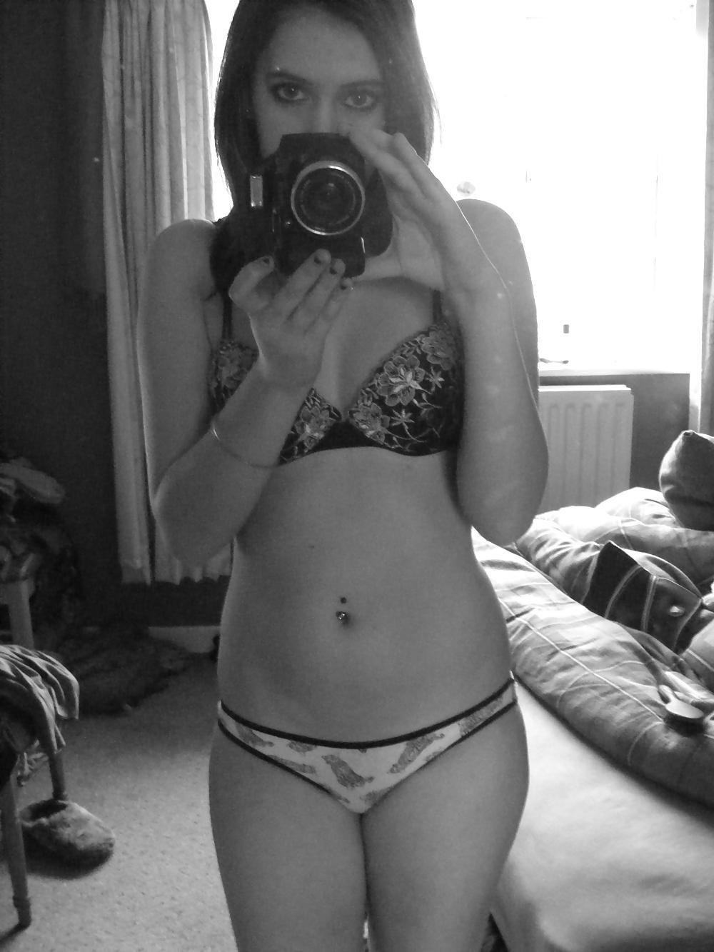 21P Young brunette pale skin shows her small boobs